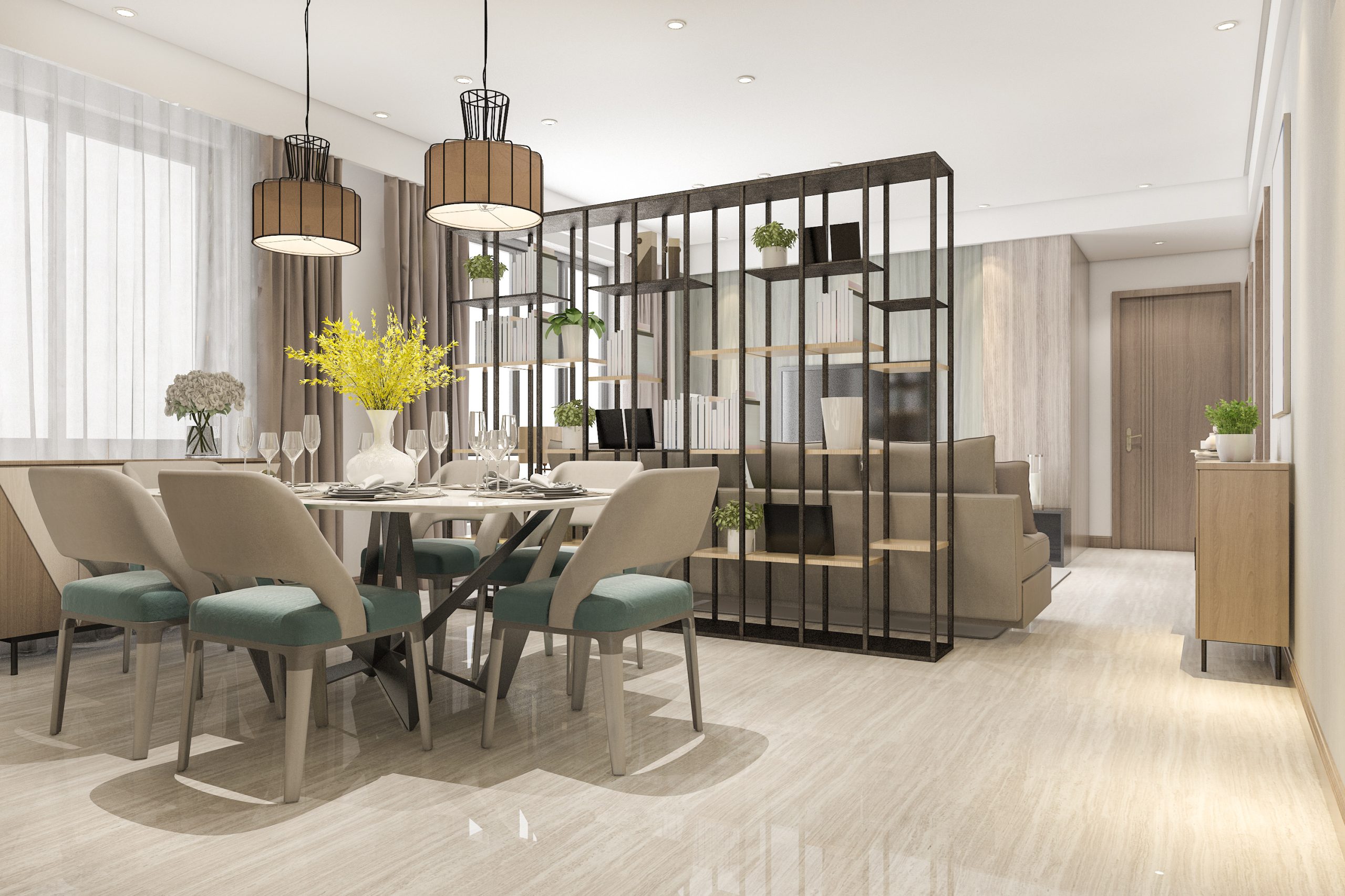 chandwara luxury room with shelf near dining table